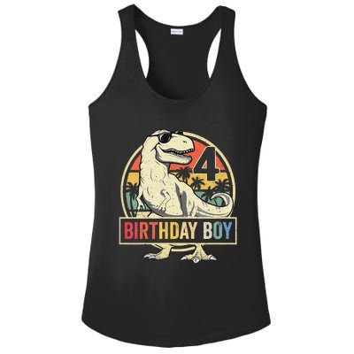 Kids 4 Year Old 4th Birthday Boy T Rex Dinosaur Ladies PosiCharge Competitor Racerback Tank