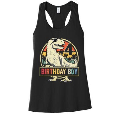 Kids 4 Year Old 4th Birthday Boy T Rex Dinosaur Women's Racerback Tank