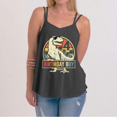 Kids 4 Year Old 4th Birthday Boy T Rex Dinosaur Women's Strappy Tank