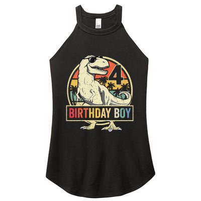 Kids 4 Year Old 4th Birthday Boy T Rex Dinosaur Women's Perfect Tri Rocker Tank