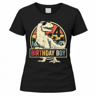 Kids 4 Year Old 4th Birthday Boy T Rex Dinosaur Women's T-Shirt