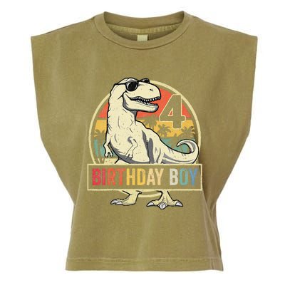 Kids 4 Year Old 4th Birthday Boy T Rex Dinosaur Garment-Dyed Women's Muscle Tee