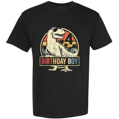 Kids 4 Year Old 4th Birthday Boy T Rex Dinosaur Garment-Dyed Heavyweight T-Shirt