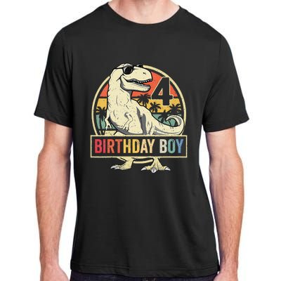 Kids 4 Year Old 4th Birthday Boy T Rex Dinosaur Adult ChromaSoft Performance T-Shirt