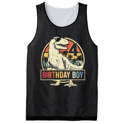 Kids 4 Year Old 4th Birthday Boy T Rex Dinosaur Mesh Reversible Basketball Jersey Tank