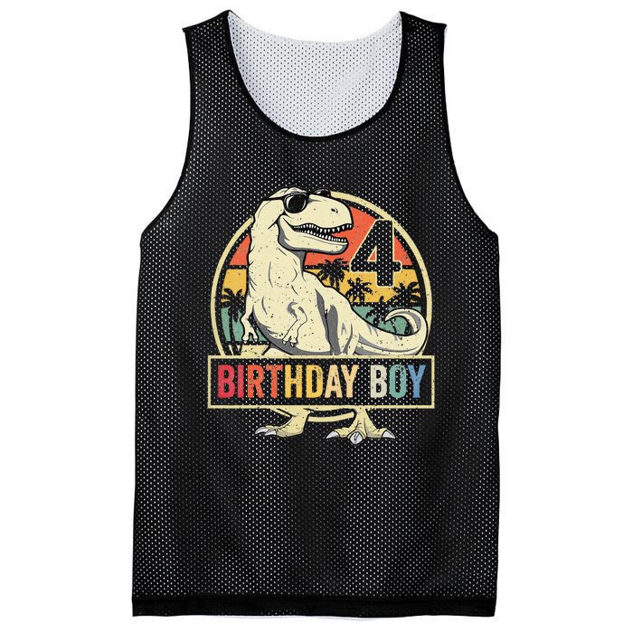 Kids 4 Year Old 4th Birthday Boy T Rex Dinosaur Mesh Reversible Basketball Jersey Tank