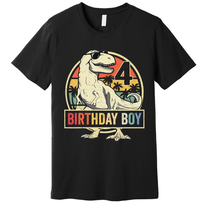 Kids 4 Year Old 4th Birthday Boy T Rex Dinosaur Premium T-Shirt