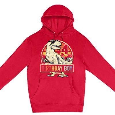 Kids 4 Year Old 4th Birthday Boy T Rex Dinosaur Premium Pullover Hoodie