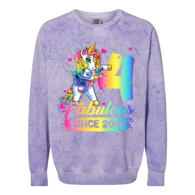 Kids 4 Years Old Unicorn Flossing 4th Birthday Girl Unicorn Party Colorblast Crewneck Sweatshirt