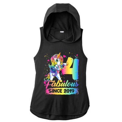 Kids 4 Years Old Unicorn Flossing 4th Birthday Girl Unicorn Party Ladies PosiCharge Tri-Blend Wicking Draft Hoodie Tank