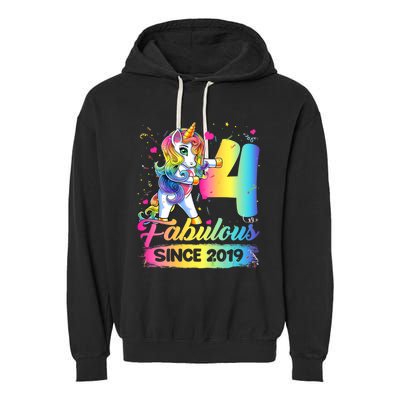 Kids 4 Years Old Unicorn Flossing 4th Birthday Girl Unicorn Party Garment-Dyed Fleece Hoodie