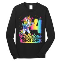 Kids 4 Years Old Unicorn Flossing 4th Birthday Girl Unicorn Party Long Sleeve Shirt