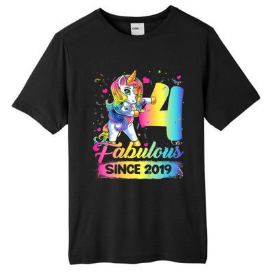 Kids 4 Years Old Unicorn Flossing 4th Birthday Girl Unicorn Party Tall Fusion ChromaSoft Performance T-Shirt