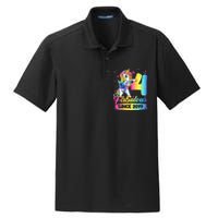 Kids 4 Years Old Unicorn Flossing 4th Birthday Girl Unicorn Party Dry Zone Grid Polo