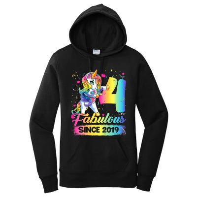 Kids 4 Years Old Unicorn Flossing 4th Birthday Girl Unicorn Party Women's Pullover Hoodie