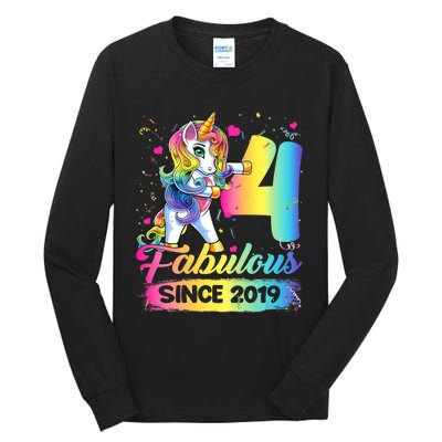 Kids 4 Years Old Unicorn Flossing 4th Birthday Girl Unicorn Party Tall Long Sleeve T-Shirt