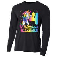 Kids 4 Years Old Unicorn Flossing 4th Birthday Girl Unicorn Party Cooling Performance Long Sleeve Crew