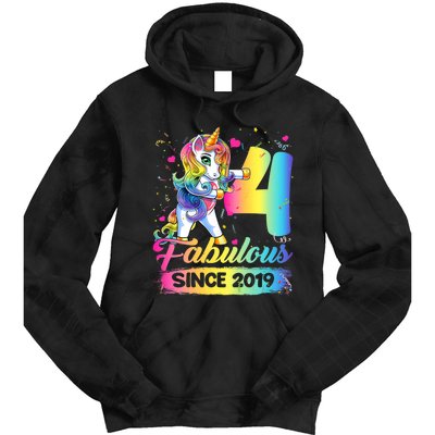 Kids 4 Years Old Unicorn Flossing 4th Birthday Girl Unicorn Party Tie Dye Hoodie