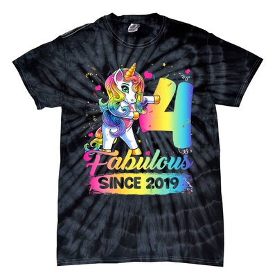 Kids 4 Years Old Unicorn Flossing 4th Birthday Girl Unicorn Party Tie-Dye T-Shirt