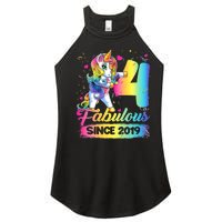 Kids 4 Years Old Unicorn Flossing 4th Birthday Girl Unicorn Party Women’s Perfect Tri Rocker Tank