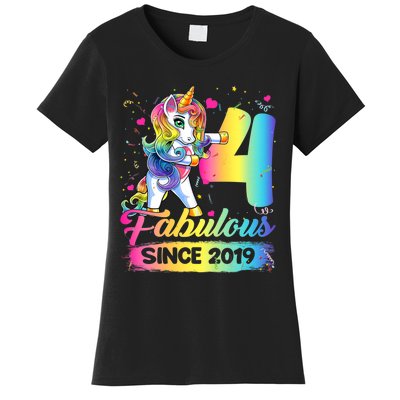 Kids 4 Years Old Unicorn Flossing 4th Birthday Girl Unicorn Party Women's T-Shirt