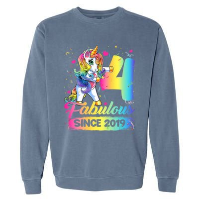 Kids 4 Years Old Unicorn Flossing 4th Birthday Girl Unicorn Party Garment-Dyed Sweatshirt