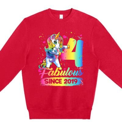 Kids 4 Years Old Unicorn Flossing 4th Birthday Girl Unicorn Party Premium Crewneck Sweatshirt