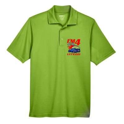 Kids 4 Year Old 4th Racing Racecar Birthday Party Men's Origin Performance Piqué Polo