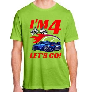 Kids 4 Year Old 4th Racing Racecar Birthday Party Adult ChromaSoft Performance T-Shirt