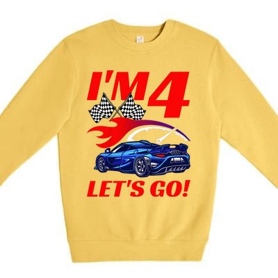 Kids 4 Year Old 4th Racing Racecar Birthday Party Premium Crewneck Sweatshirt