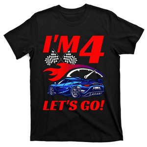 Kids 4 Year Old 4th Racing Racecar Birthday Party T-Shirt