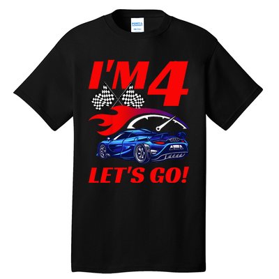 Kids 4 Year Old 4th Racing Racecar Birthday Party Tall T-Shirt