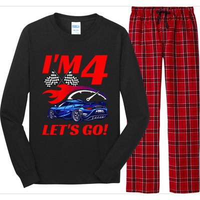 Kids 4 Year Old 4th Racing Racecar Birthday Party Long Sleeve Pajama Set