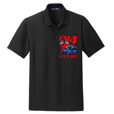 Kids 4 Year Old 4th Racing Racecar Birthday Party Dry Zone Grid Polo