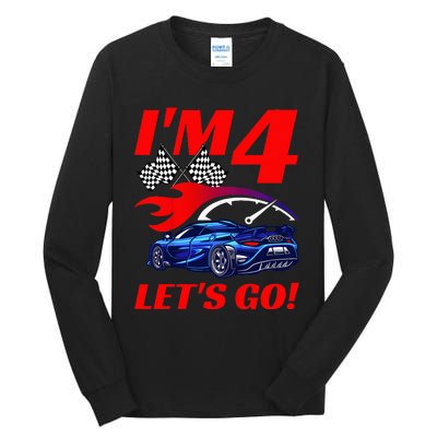 Kids 4 Year Old 4th Racing Racecar Birthday Party Tall Long Sleeve T-Shirt