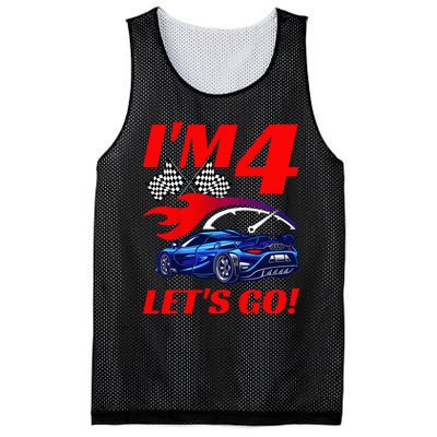 Kids 4 Year Old 4th Racing Racecar Birthday Party Mesh Reversible Basketball Jersey Tank