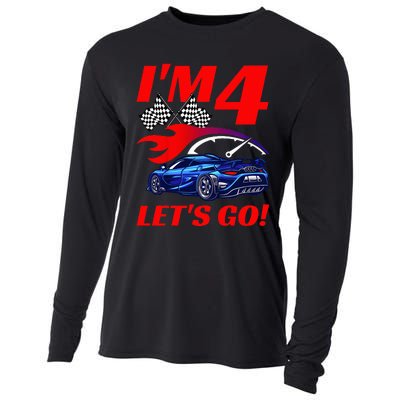 Kids 4 Year Old 4th Racing Racecar Birthday Party Cooling Performance Long Sleeve Crew