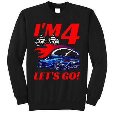 Kids 4 Year Old 4th Racing Racecar Birthday Party Tall Sweatshirt