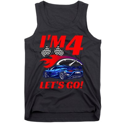 Kids 4 Year Old 4th Racing Racecar Birthday Party Tank Top