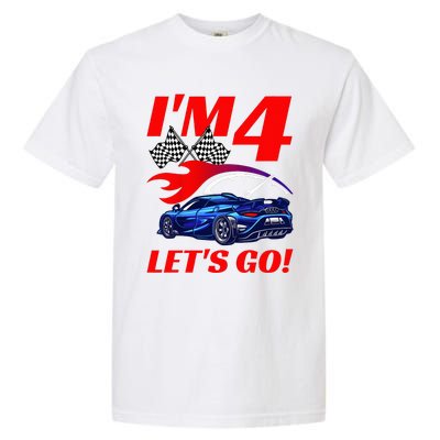 Kids 4 Year Old 4th Racing Racecar Birthday Party Garment-Dyed Heavyweight T-Shirt