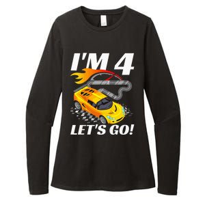 Kids 4 Year Old 4th Racing Racecar Birthday Party Womens CVC Long Sleeve Shirt