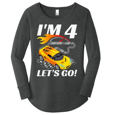 Kids 4 Year Old 4th Racing Racecar Birthday Party Women's Perfect Tri Tunic Long Sleeve Shirt