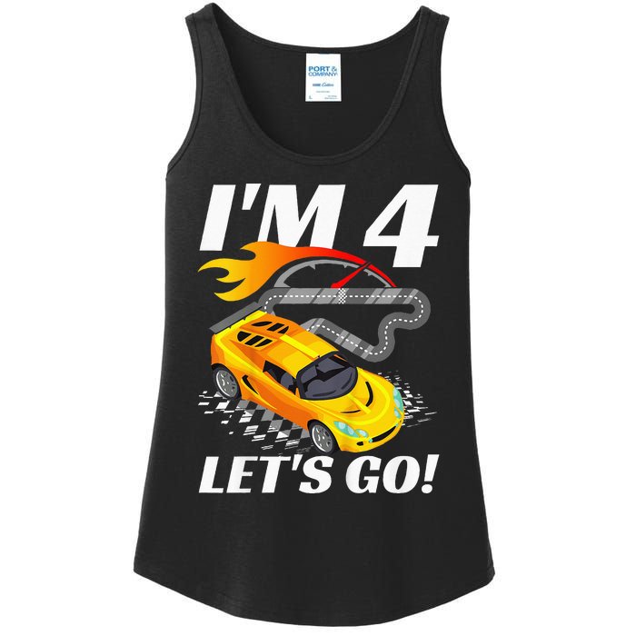 Kids 4 Year Old 4th Racing Racecar Birthday Party Ladies Essential Tank