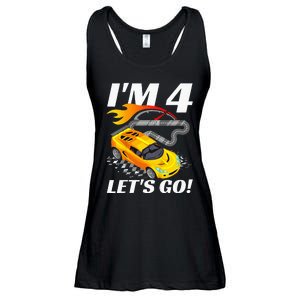 Kids 4 Year Old 4th Racing Racecar Birthday Party Ladies Essential Flowy Tank