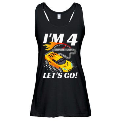 Kids 4 Year Old 4th Racing Racecar Birthday Party Ladies Essential Flowy Tank