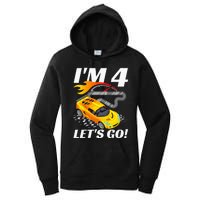 Kids 4 Year Old 4th Racing Racecar Birthday Party Women's Pullover Hoodie