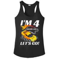 Kids 4 Year Old 4th Racing Racecar Birthday Party Ladies PosiCharge Competitor Racerback Tank