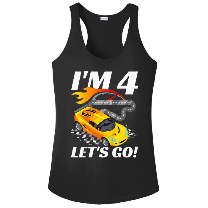 Kids 4 Year Old 4th Racing Racecar Birthday Party Ladies PosiCharge Competitor Racerback Tank