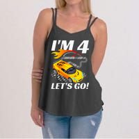 Kids 4 Year Old 4th Racing Racecar Birthday Party Women's Strappy Tank