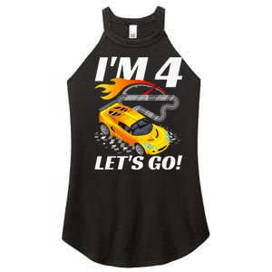 Kids 4 Year Old 4th Racing Racecar Birthday Party Women's Perfect Tri Rocker Tank